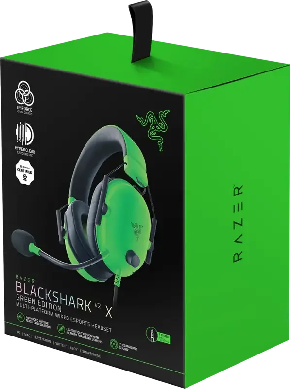 Casca Gaming Razer BlackShark V2 X cu fir - Verde, Drivere TriForce 50mm, Microfon Cardioid HyperClear, Sunet Surround 7.1, Perne din spumă cu memorie, Jack 3.5mm