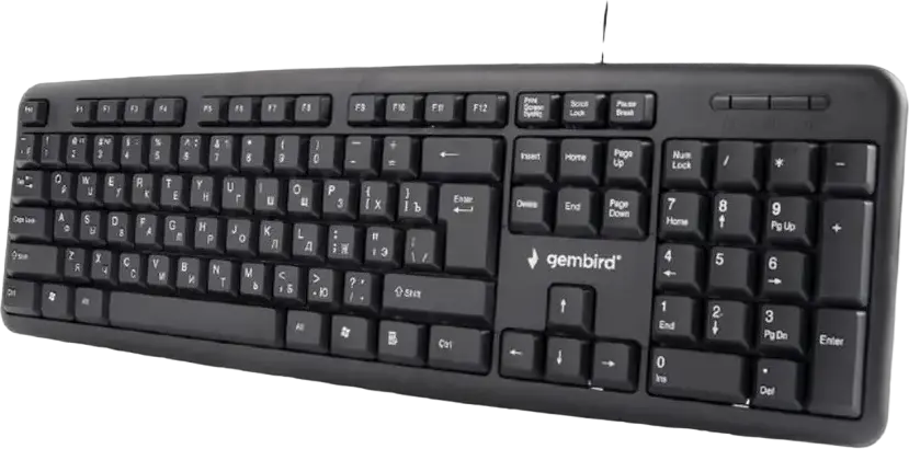 Gembird KB-U-103 Wired USB Membrane Keyboard, Full-Size 104 Keys, Layout: English, Russian, Silent Typing, Color: Black