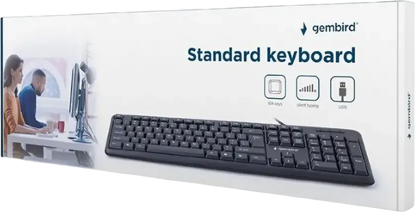 Gembird KB-U-103 Wired USB Membrane Keyboard, Full-Size 104 Keys, Layout: English, Russian, Silent Typing, Color: Black
