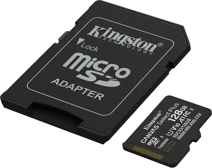 Card Memorie Kingston Canvas Select Plus 128GB microSDXC SDCS3/128GB, UHS-I U3 V30 A1 Clasa 10, Viteza de Citire pana la 150MB/s, cu Adaptor SD