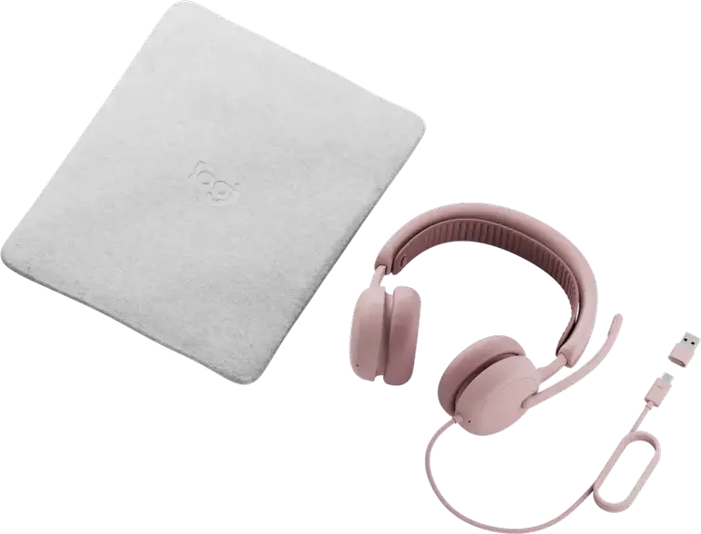 Casca Logitech Zone Wired 2 cu fir, Roz, ANC Hibrid Adaptiv, Microfoane Duale cu Anulare Zgomot AI, USB-C/USB-A, Drivere 40mm, Certificată Microsoft Teams și Zoom