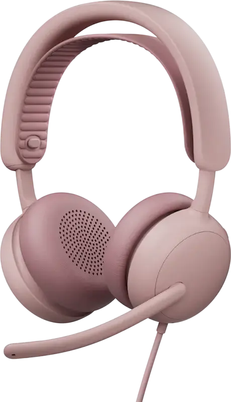 Casca Logitech Zone Wired 2 cu fir, Roz, ANC Hibrid Adaptiv, Microfoane Duale cu Anulare Zgomot AI, USB-C/USB-A, Drivere 40mm, Certificată Microsoft Teams și Zoom