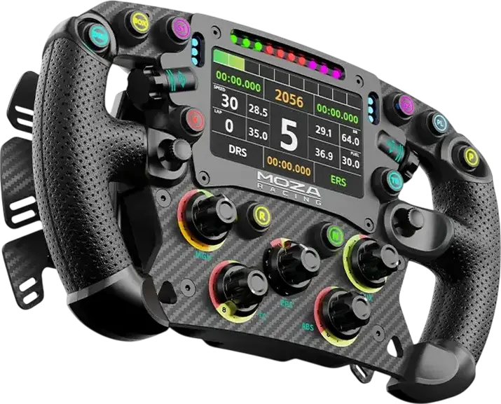 MOZA Racing FSR2 Formula Wheel 280mm Carbon Fiber, Aluminum and Microfiber Leather Steering Wheel with 4.3" Touchscreen, Quad-Core Processor, 6 Hall Magnetic Paddles, Compatible with MOZA or Third-Party Bases via Universal Hub, Black