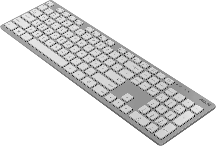 Set Tastatură și Mouse Wireless ASUS W5000, Alb, Layout Engleză/Rusă, RF 2.4GHz, Tastatură Full-Size Ultra-Subțire Low-Profile cu Taste Chiclet, Mouse Optic 1600 DPI, USB, Windows