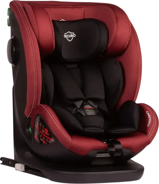 Caretero Securo 360 Rotating Car Seat, Burgundy, Polyester-Bamboo, i-Size ECE R129/02, ISOFIX & Top Tether, Group 0+/1/2/3 for 40-150 cm (0-36 kg), SIP Protection, Memory Foam