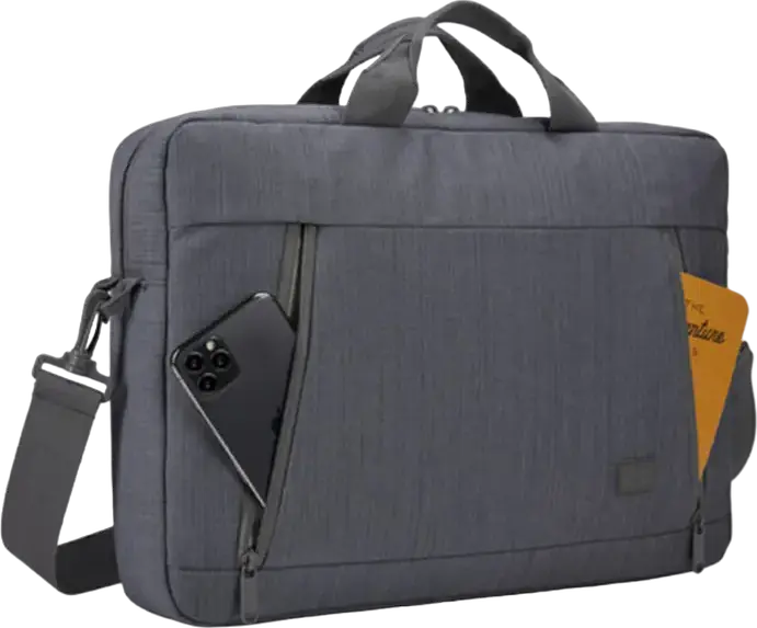 Case Logic Huxton 15.6" Laptop Case Attache, Water Resistant Polyester Bag with Detachable Shoulder Strap, Tablet and Phone Pockets, Graphite, Capacity: 15.6 Inch