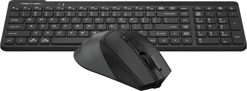 A4Tech FG2400 Air2 Wireless Keyboard and Mouse Combo, 2.4GHz, Membrane QuietKey Chocolate Keys, Optical Mouse with Air Mode & 2000 DPI, Color: Black