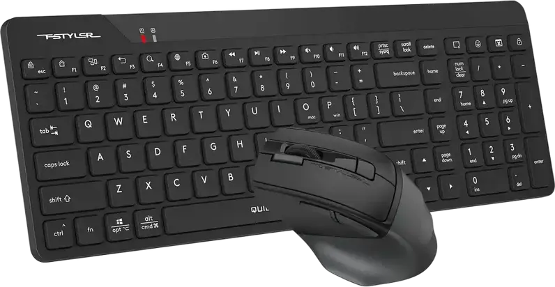 A4Tech FG2400 Air2 Wireless Keyboard and Mouse Combo, 2.4GHz, Membrane QuietKey Chocolate Keys, Optical Mouse with Air Mode & 2000 DPI, Color: Black