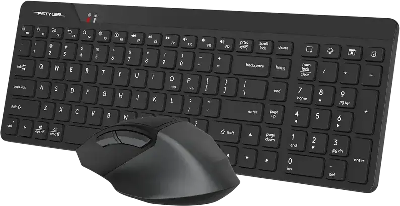 A4Tech FG2400 Air2 Wireless Keyboard and Mouse Combo, 2.4GHz, Membrane QuietKey Chocolate Keys, Optical Mouse with Air Mode & 2000 DPI, Color: Black
