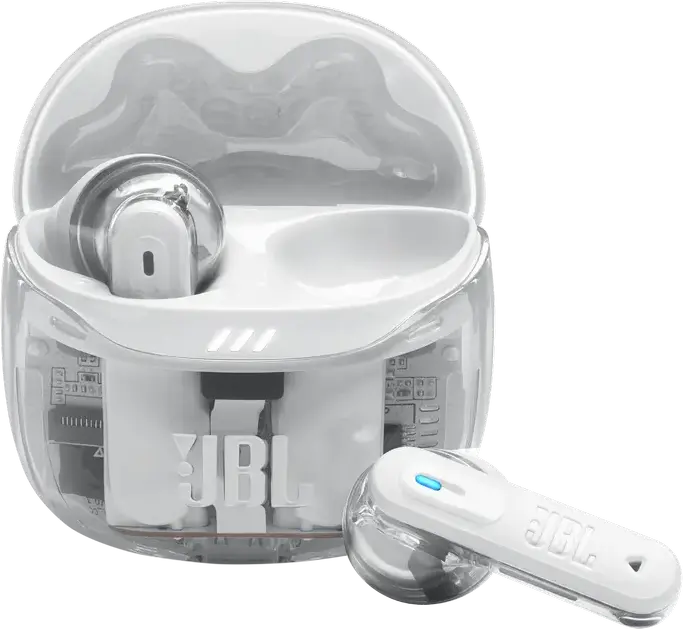 Casca JBL Tune Flex 2 Ghost True Wireless, Albă, Drivere Dinamice 12mm, Anulare Adaptivă a Zgomotului ANC, Baterie 48h, Rezistență IP54, Sunet Spatial