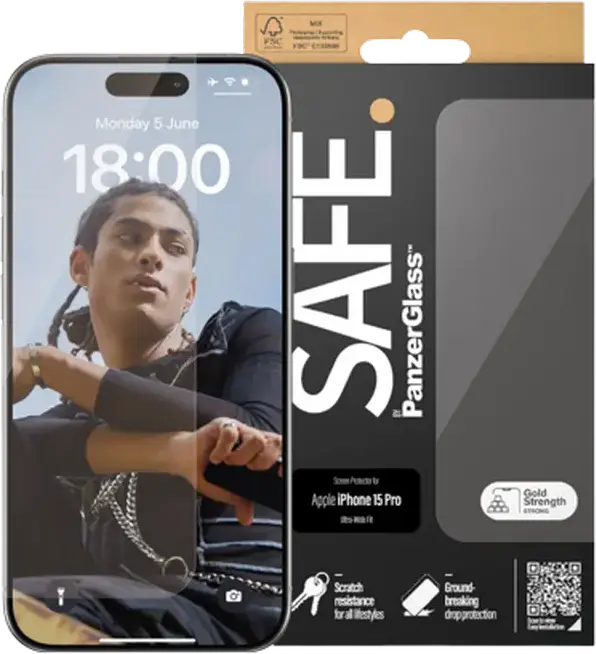 Sticlă de protecție PanzerGlass SAFE. UWF for iPhone 15 Pro, Transparent