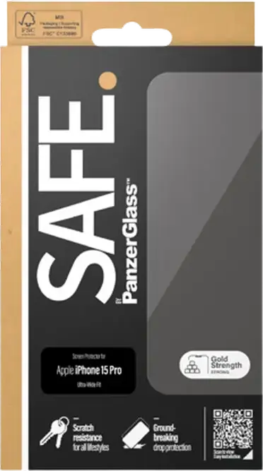 PanzerGlass SAFE. Ultra-Wide Fit (UWF) Tempered Glass Screen Protector for Apple iPhone 15 Pro, Impact Absorption, Scratch & Smudge Resistant, Transparent