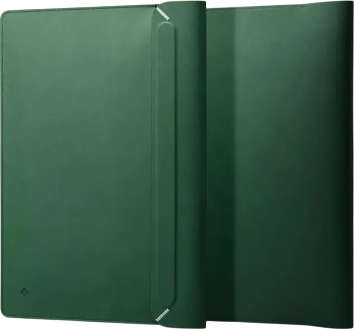 Spigen Valentinus Laptop Sleeve for 15-16 inch Laptops, Synthetic Leather Water Resistant Case with Magnetic Closure and Side Port Access, Jeju Green