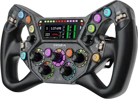 MOZA KS Pro Butterfly-style GT Steering Wheel for All MOZA Bases, 300mm Carbon Fiber Composite, 2.99" Display, Magnetic Forged Carbon Paddles, RGB LEDs, Black