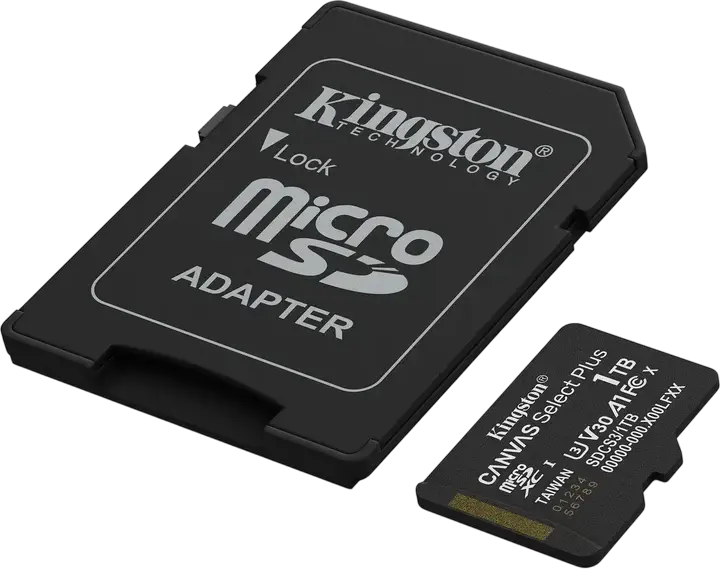 Kingston Canvas Select Plus 1TB microSDXC SDCS3/1TB Memory Card, UHS-I U3 V30 A1 Class 10, Up to 150MB/s Read Speed, with SD Adapter