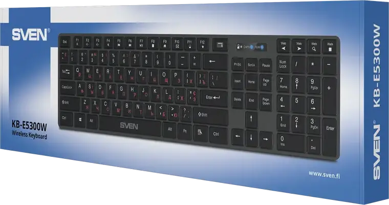 SVEN KB-E5300W Wireless Chiclet Keyboard, 2.4 GHz USB Nano Receiver, Membrane, 109 Keys, 12 Multimedia & 5 Shortcut Keys, EN/RU/UA Layout, Graphite Black