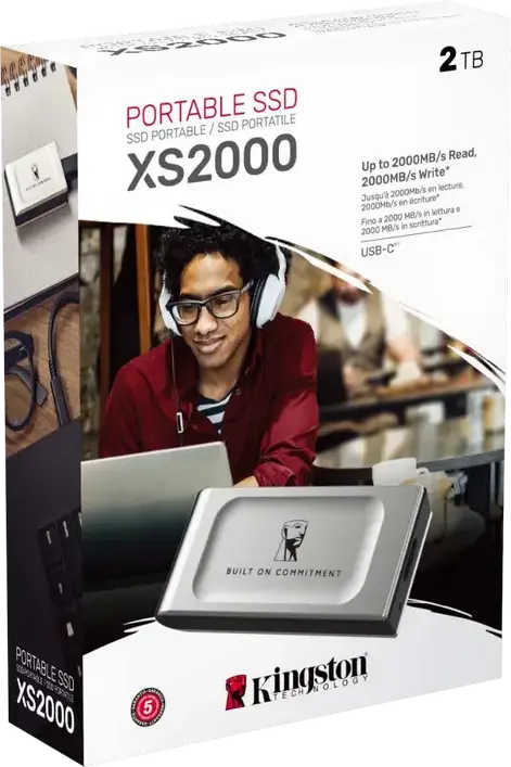 Kingston XS2000 Portable SSD External Drive, 2TB, USB 3.2 Gen 2x2, Up to 2000MB/s Read/Write, IP55 Water and Dust Resistant, Shockproof, Silver