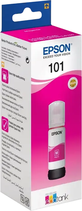 Чернила Epson 101 EcoTank Magenta C13T03V34A, на красителях, Объем 70мл для принтеров L4150 L4160 L6160 L6170 L6190 L14150 L4260 L4266 L6260 L6270 L6276 L6290