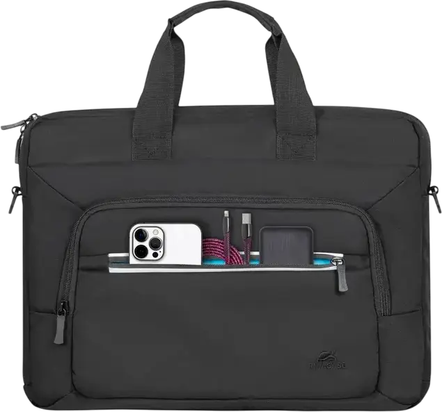 Rivacase 7521 Alpendorf Laptop Bag for 13.3-14 inch Laptops, Water Resistant Recycled Polyester (rPET) Case with Padded Neoprene Compartment and Shoulder Strap, Black