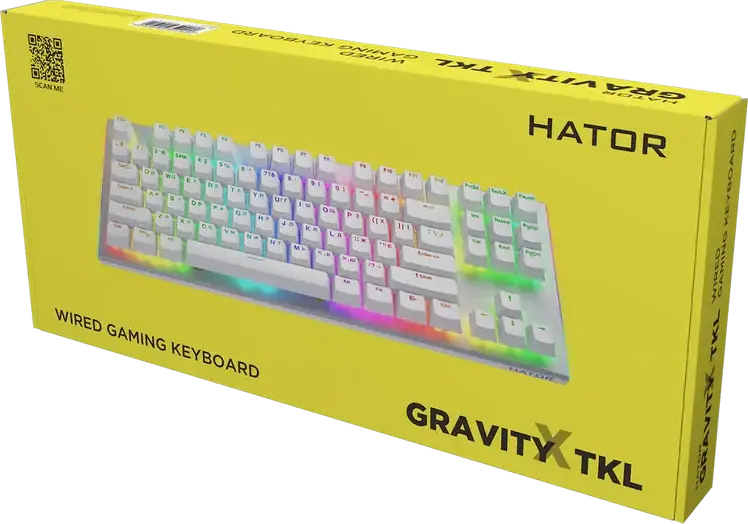 HATOR Gravity X TKL Mechanical Gaming Keyboard, Wired, Aurum Orange Linear rev.2.0 Switches, RGB Backlighting, Aluminum Plate, QMK/VIA, NKRO, White