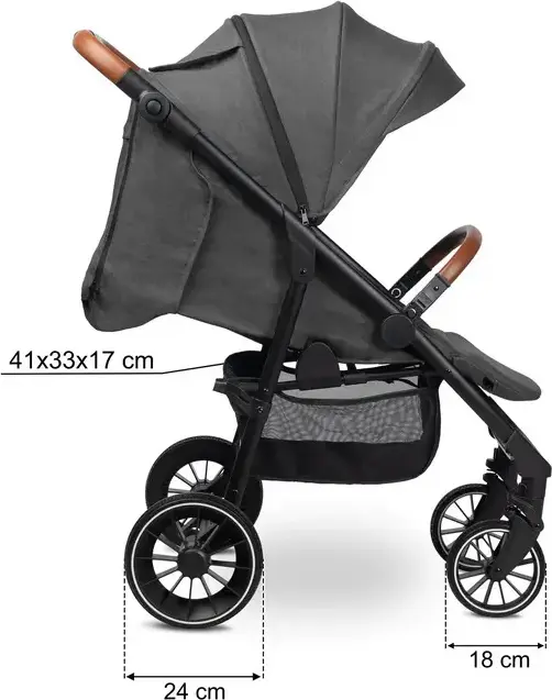 Caretero Elma Baby Stroller, Dark Gray, 0 Months to 4 Years, Max 22kg, EVA Shock-Absorbing Wheels, 5-Point Harness, Adjustable Seat, Rain and Foot Covers Included