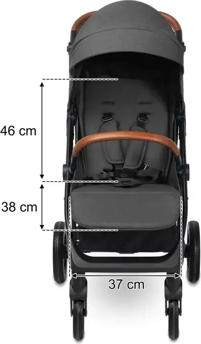 Caretero Elma Baby Stroller, Dark Gray, 0 Months to 4 Years, Max 22kg, EVA Shock-Absorbing Wheels, 5-Point Harness, Adjustable Seat, Rain and Foot Covers Included