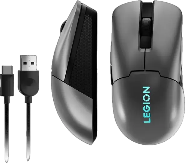 Игровая беспроводная мышь Lenovo Legion M600s, Storm Grey, оптический сенсор Pixart 3370 19000 DPI, три режима подключения (2.4 ГГц/BT/провод), зарядка Qi, RGB