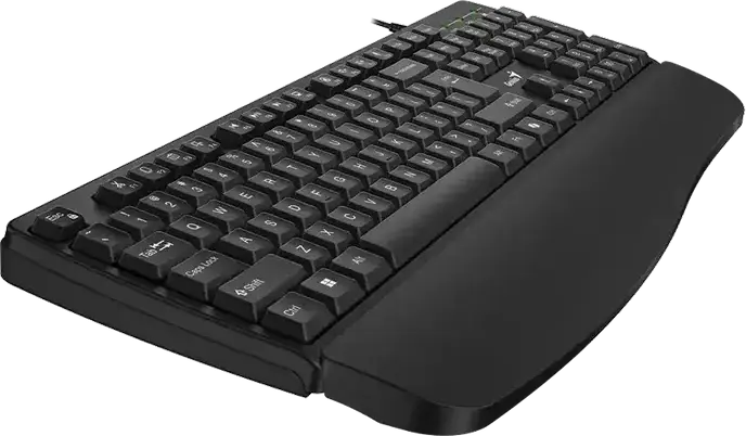 Genius KB-123 Wired Full-Size Membrane Keyboard, USB Plug and Play, Dedicated AI Copilot Key, 12 Multimedia Shortcut Keys, Spill-Resistant, Palm Rest, Color: Black