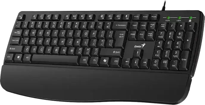Genius KB-123 Wired Full-Size Membrane Keyboard, USB Plug and Play, Dedicated AI Copilot Key, 12 Multimedia Shortcut Keys, Spill-Resistant, Palm Rest, Color: Black
