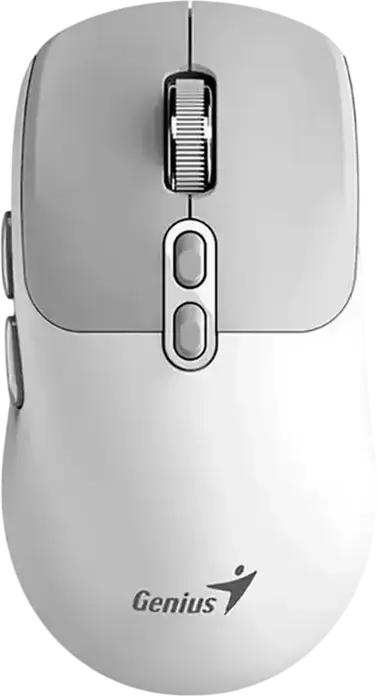 Genius NX-8080S BT Wireless Mouse, White/Grey, Dual Mode Bluetooth 5.3 & 2.4GHz, 1600 DPI Optical Sensor, 7 Buttons with AI Copilot Key, Silent Click, Ambidextrous
