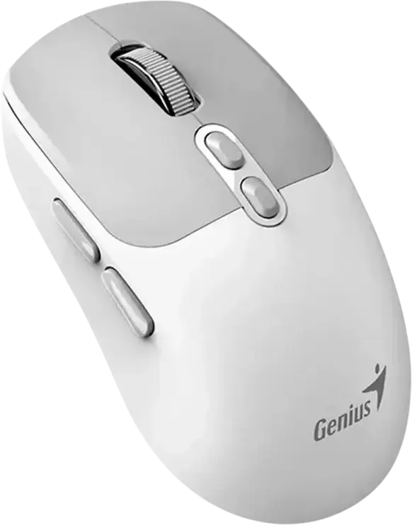 Genius NX-8080S BT Wireless Mouse, White/Grey, Dual Mode Bluetooth 5.3 & 2.4GHz, 1600 DPI Optical Sensor, 7 Buttons with AI Copilot Key, Silent Click, Ambidextrous