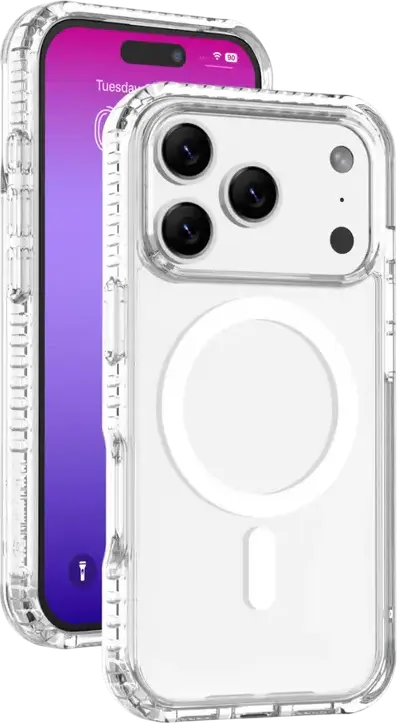 Cellularline Tetra Force Strong Guard Case for Apple iPhone 17 Pro, Transparent Flexible TPU Rubber Cover with Reinforced Corners and MagSafe Support