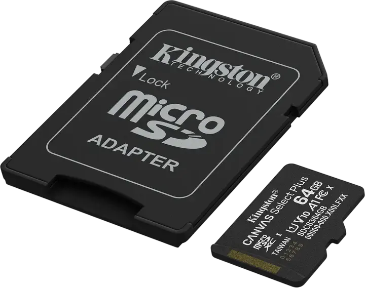 Kingston Canvas Select Plus 64GB microSDXC SDCS3/64GB Memory Card, UHS-I U3 V30 A1 Class 10, Up to 150MB/s Read Speed, with SD Adapter