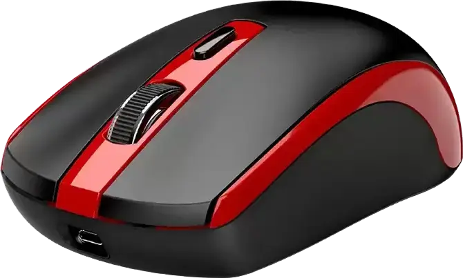 Genius ECO-8150 Copilot Wireless Rechargeable Optical Mouse, Red, 1200 DPI, 2.4GHz USB-A Receiver, AI Copilot Key, Ambidextrous, USB-C Charging