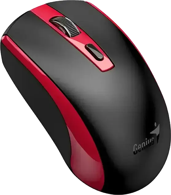 Genius ECO-8150 Copilot Wireless Rechargeable Optical Mouse, Red, 1200 DPI, 2.4GHz USB-A Receiver, AI Copilot Key, Ambidextrous, USB-C Charging