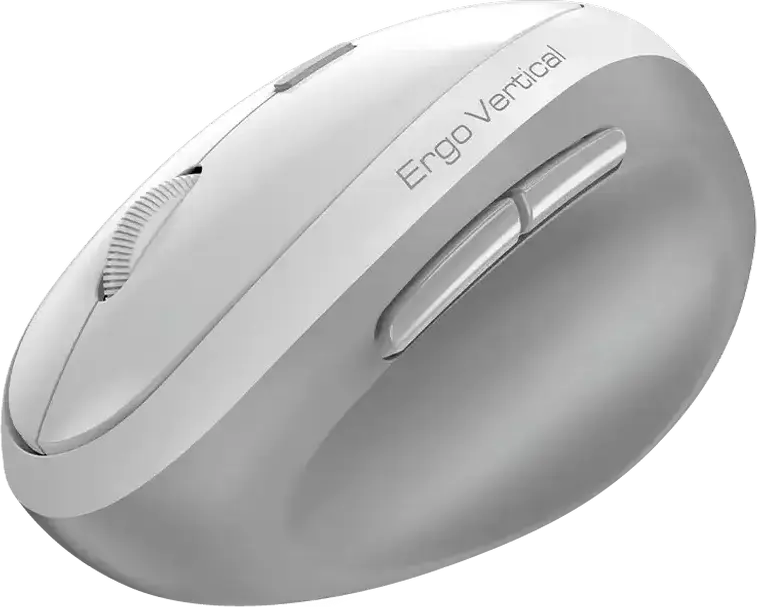 Genius Ergo 8350S Wireless Ergonomic Vertical Mouse, White/Grey, Dual Mode Bluetooth 5.3 & 2.4GHz USB Receiver, 2400 DPI Optical Sensor, Silent Click, AI Copilot Button, 55° Angle