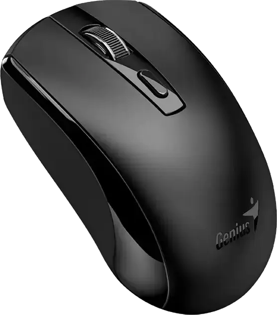 Genius ECO-8150 Copilot Wireless Rechargeable Optical Mouse, Black, 1200 DPI, 2.4GHz USB-A Receiver, AI Copilot Key, Ambidextrous, USB-C Charging