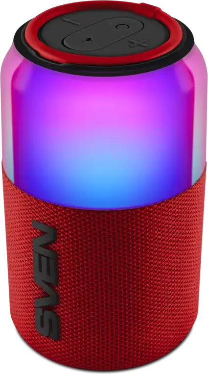 SVEN PS-130 Portable Bluetooth Speaker, 10W RMS, TWS Support, RGB Dynamic Backlight, USB Type-C Charging, Li-Ion Battery up to 24h Playtime, Red