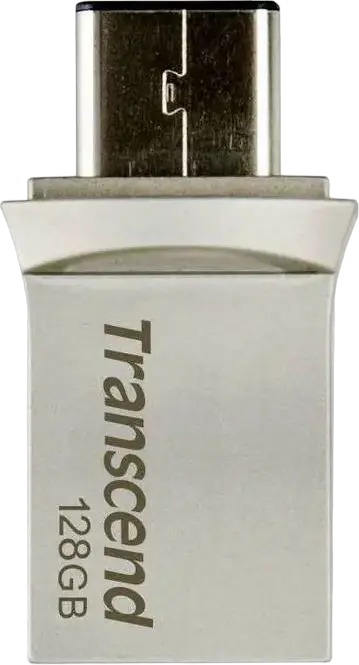 Transcend JetFlash 890 Dual USB 3.1 Gen 1 Type-C and Type-A Flash Drive, 128 GB, COB Metallic Splashproof Dust-Resistant OTG USB Stick, Silver