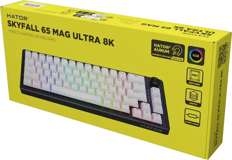 Tastatura Mecanica HATOR Skyfall 65 MAG ULTRA 8K HTK1860UA, Cu Fir, Switch-uri Magnetice Aurum Ice Linear, Rata Polling 8000Hz, Gasket Mount, Capace PBT, RGB