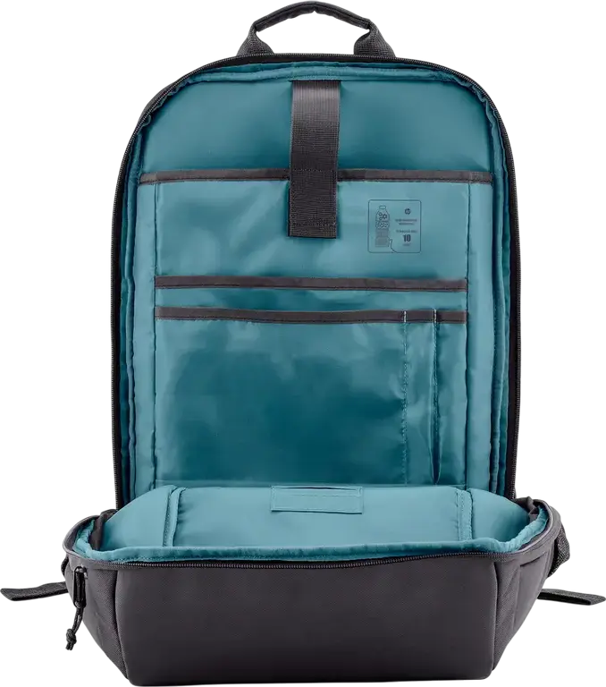 Rucsac HP Travel 18L pentru laptop până la 15.6", Model 6B8U6AA, Extensibil la 21L, Plastic Reciclat, Iron Grey