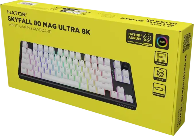 Механическая клавиатура HATOR Skyfall 80 MAG ULTRA 8K TKL проводная, магнитные линейные переключатели Aurum Ice, Rapid Trigger 0.01 мм, опрос 8000 Гц, PBT OMA, RGB