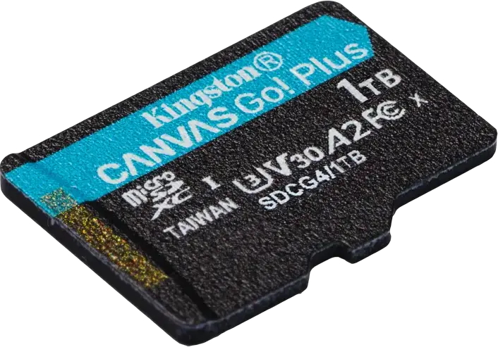 Kingston Canvas Go! Plus SDCG4 1024GB microSDXC Memory Card, Up to 200MB/s, Class 10 UHS-I U3 V30 A2, Waterproof X-Ray Proof, with SD Adapter
