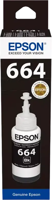 Чернила Epson T664 / T6641 Черный Dye-based 70мл, 1 Упаковка для принтеров EcoTank серии L L100 L110 L121 L132 L1300 L200 L210 L300 L350 L566, ресурс 4500 страниц