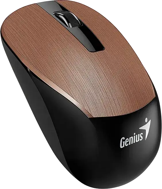 Genius NX-7015 Wireless Optical Mouse, Brown, 2.4 GHz USB-A Pico Receiver, 1600 DPI, Ambidextrous Contoured Design, Plug and Play, 10m Range