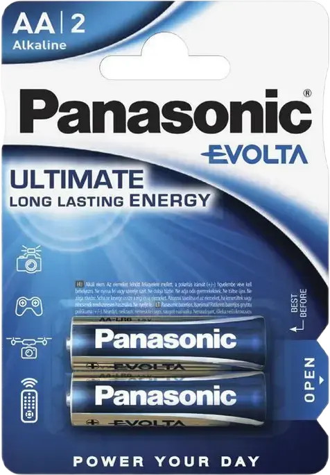 Panasonic Evolta LR6EGE AA Alkaline Batteries, 1.5V High Performance LR6 Power Cells, 2 pieces