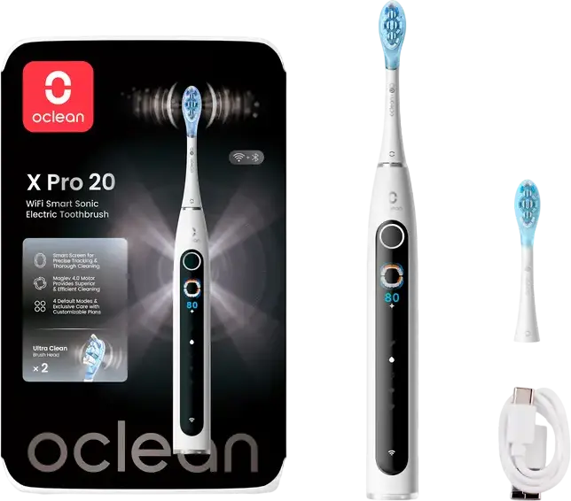 Электрическая зубная щетка Oclean X Pro 20 N1804 Белая с двигателем Maglev 4.0, смарт-экраном, WiFi, AI-трекингом чистки, водонепроницаемостью IPX7, зарядкой Type-C