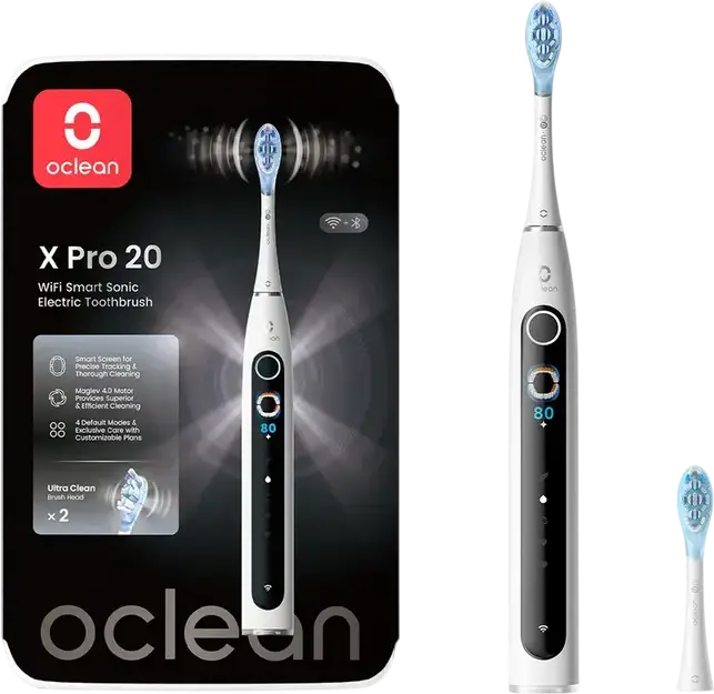 Электрическая зубная щетка Oclean X Pro 20 N1804 Белая с двигателем Maglev 4.0, смарт-экраном, WiFi, AI-трекингом чистки, водонепроницаемостью IPX7, зарядкой Type-C