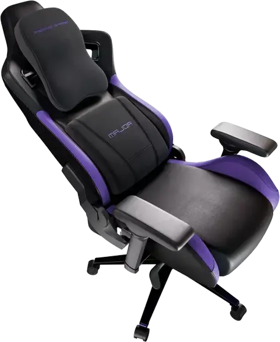 Scaun Gaming Proove Gaming Major, Negru și Purpuriu, Piele PU, Cotieră Ajustabilă 8D, Mecanism Frog, Piston Clasa 4, Cadru Aluminiu Rezistent, Suport Maxim 180 kg