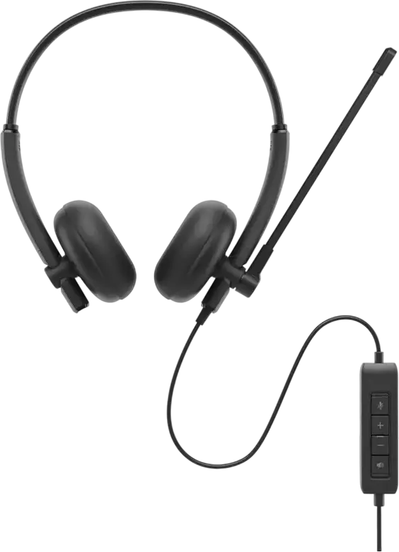 Dell WH125 Wired USB-A Headset, On-Ear Design with 270° Rotational Boom Microphone, Inline Volume and Mute Controls, Leatherette Cushions, Color: Black